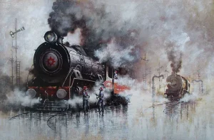 Steam locomotives paintings